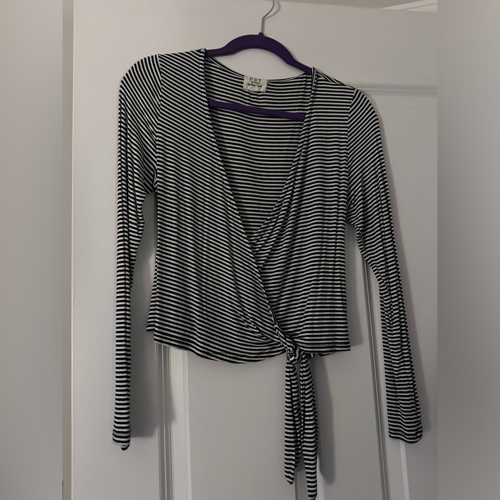 PST striped tie cropped shirt